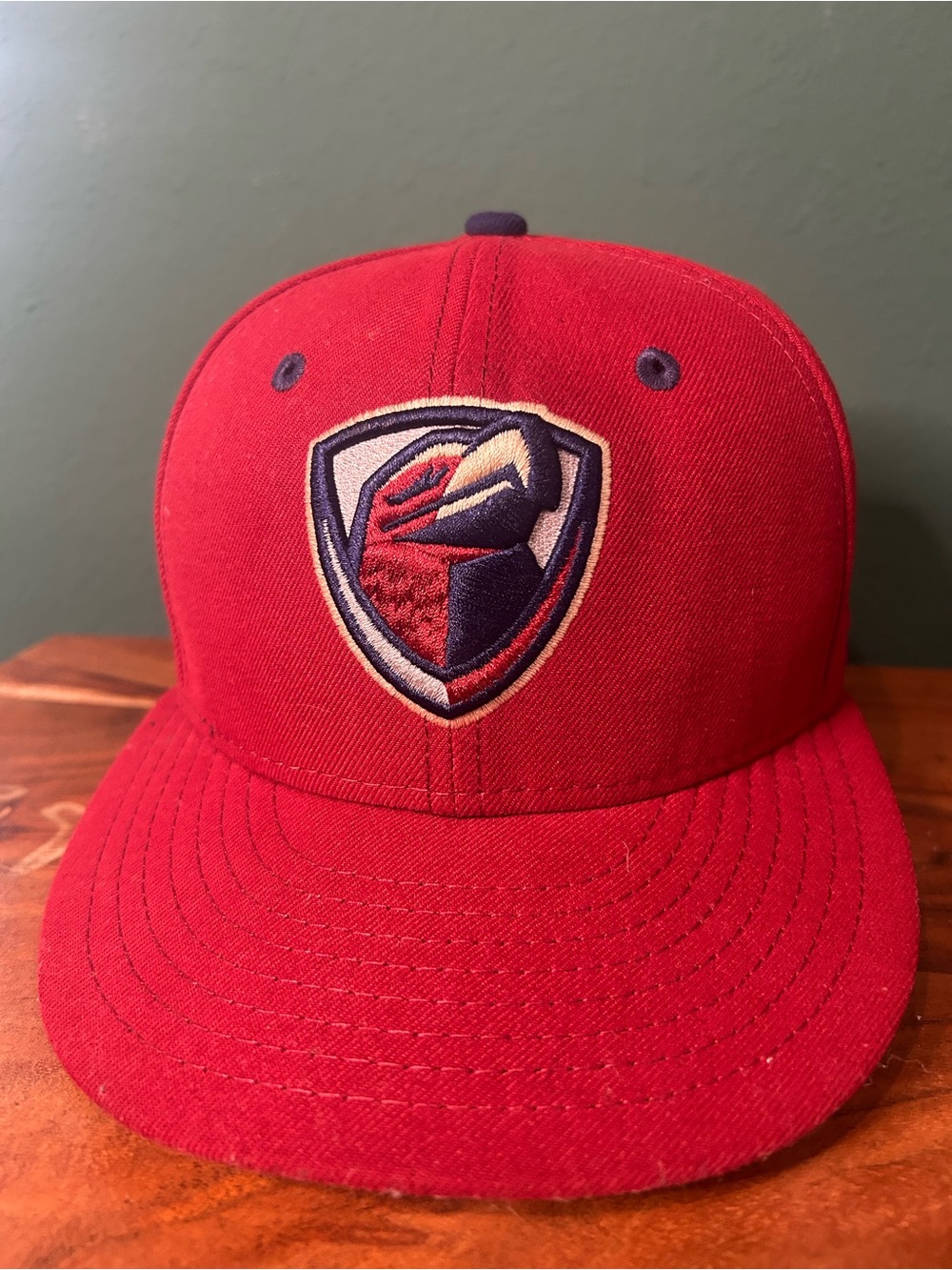 New Era Red Snapback Hat with Embroidered Shield Patch Lancaster JetHawks